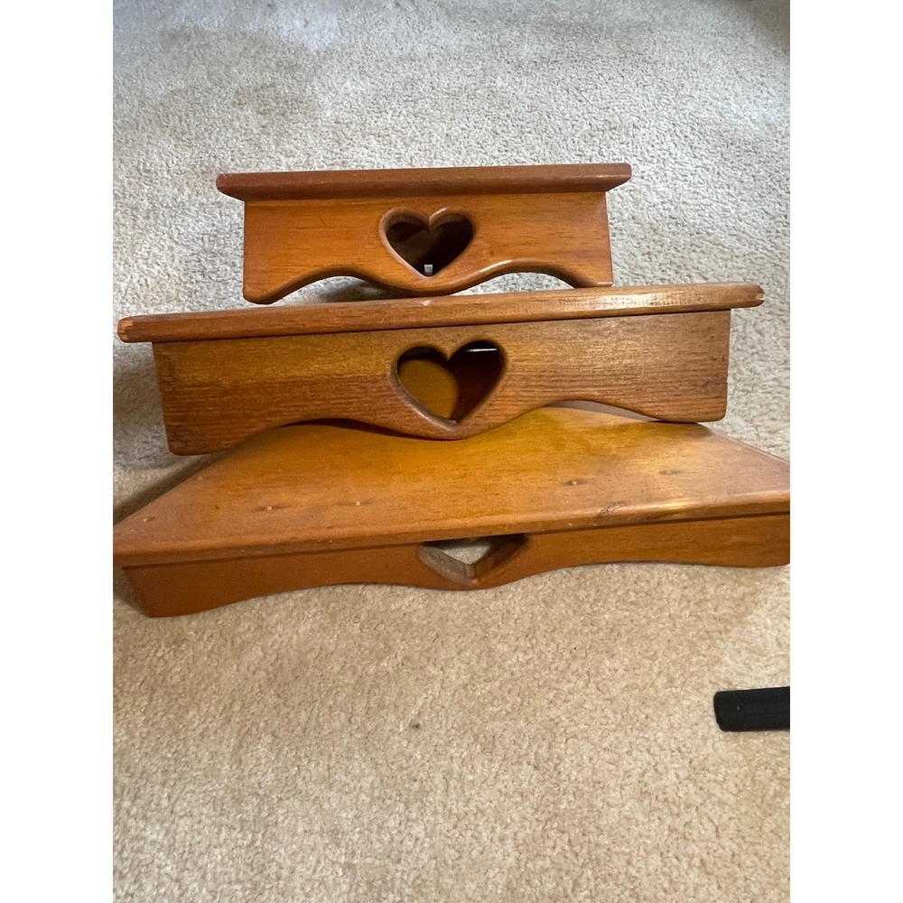 Vintage Rustic Wood Floating Wall Shelves Set of 3 Heart Cutout Farmhouse Brown